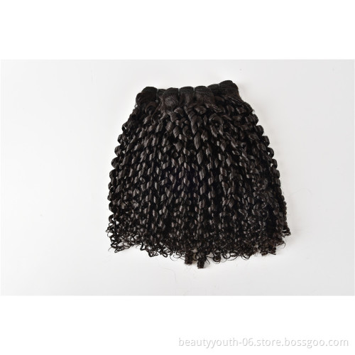 Pixie Curly Virgin Human Hair Bundles with Closure 10A Grade Weave Hair Extensions Double Weft Brazilian Unprocessed Remy Hair